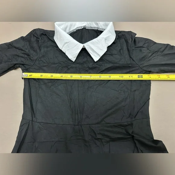 Berline Girls Wednesday Addams Costume Dress Black Peter Pan Collar Size M New - Picture 3 of 7